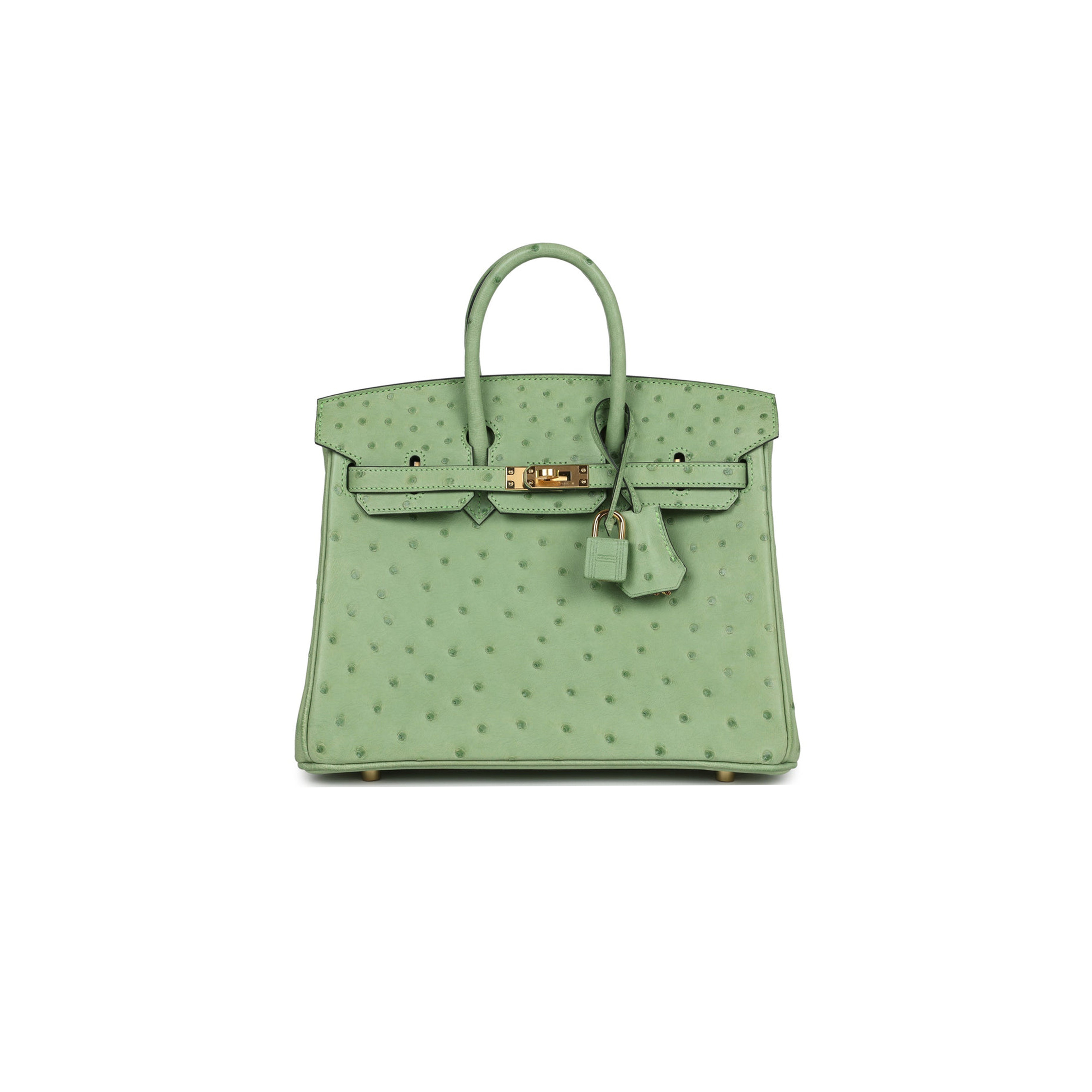 H**mes master birkin 25 ostrich leather mint green gold buckle h041944ck87 (25*20*13cm)